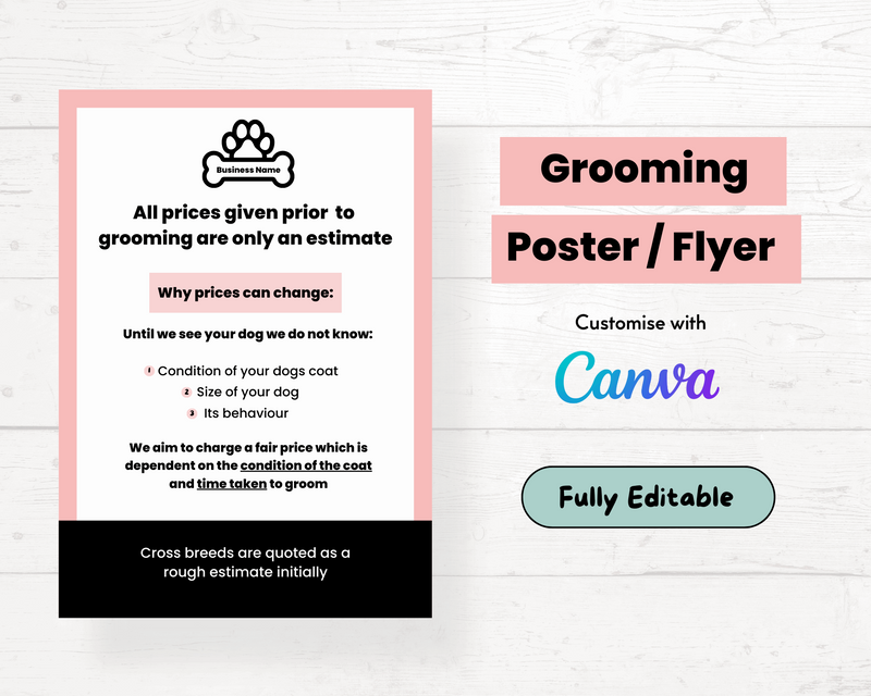 Dog Grooming Price Estimate Poster - Underdog Pets
