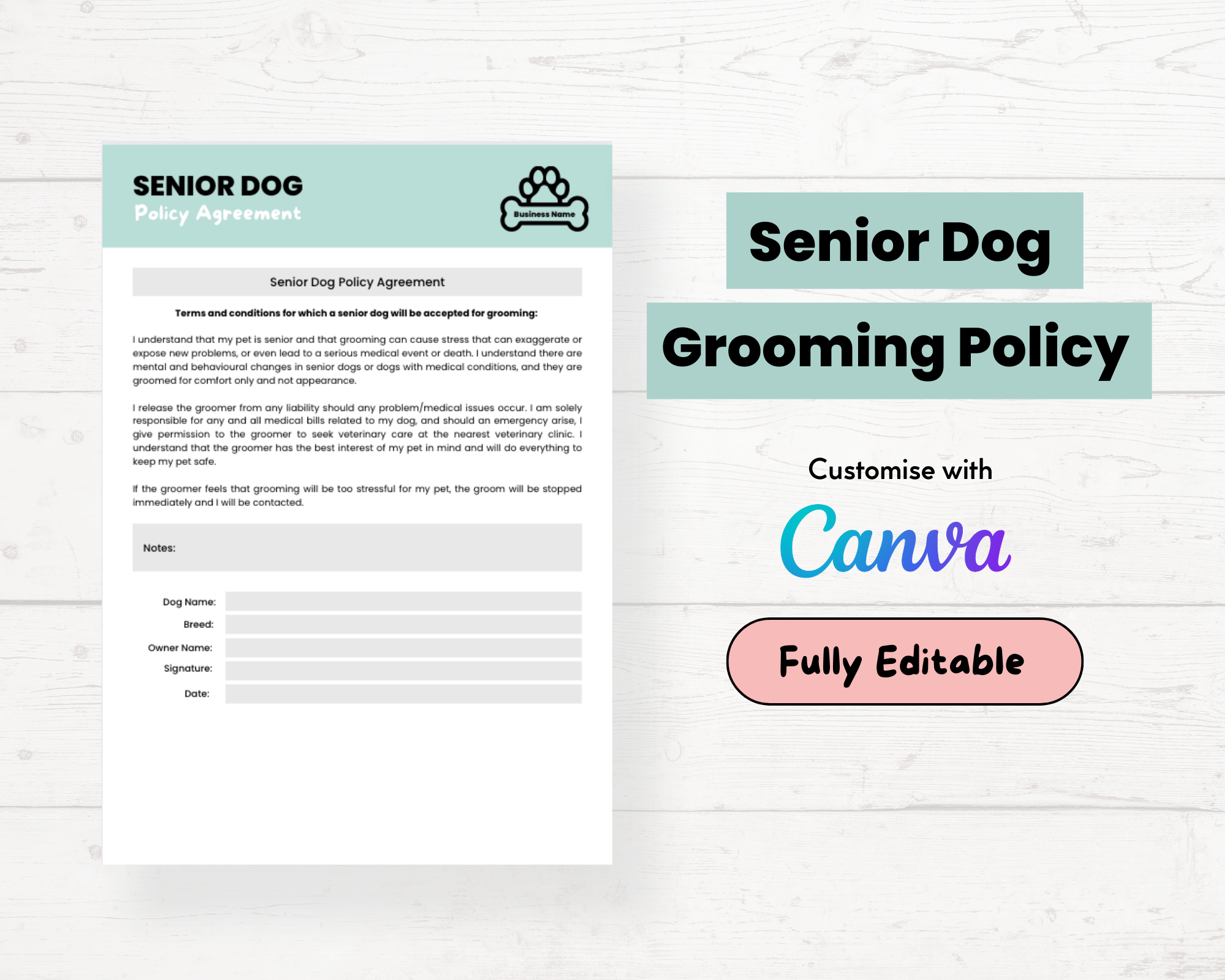 Senior Dog Grooming Consent Form Underdog Pets