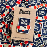 Scout's Honour Sock Thief iron-on patch for dogs