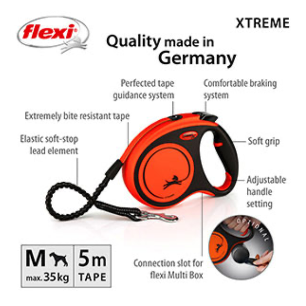 Flexi Xtreme Extending Dog Lead Tape 5m Orange Medium