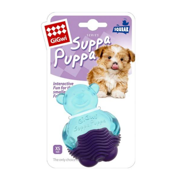 GiGwi Suppa Puppa Bear With Squeaker For Puppies And Small Dogs Blue