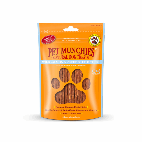 Pet Munchies Wild Salmon & Sweet Potato Dental Sticks - Underdog Pets