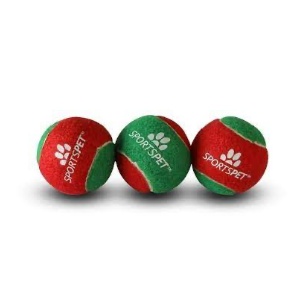 Sportspet Xmas Red Green Tennis Balls 3 Pack