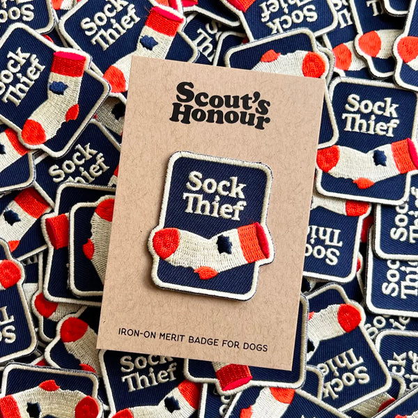 Scout's Honour Sock Thief iron-on patch for dogs - Underdog Pets
